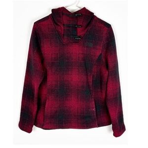 The North Face Crescent Red Black Plaid Fleece Toggle Hoodie Pullover Medium